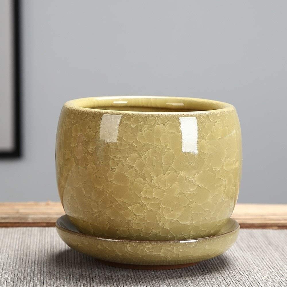DFGHNBVC Ceramic Ice Crack Succulent Plant Pot With Tray Cactus Plant Pot Flower Pot Container Planter For Home Garden Office Decoration Containers Flowing Glaze Pots,B-9.5CM