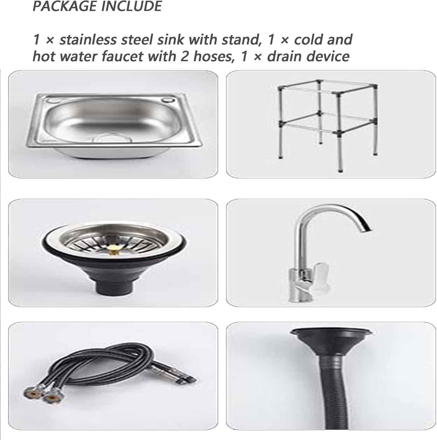 Kitchen Sink, Single Bowl Bar Sink, Freestanding Stainless Steel Sink for Restaurant, Kitchen and Home(52X38X80cm/20.4X14.9X31.4in)
