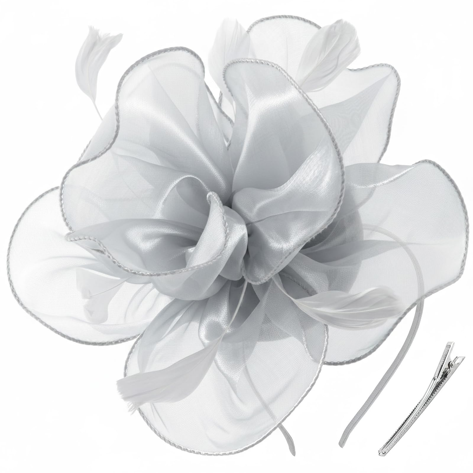 DRESHOW Fascinators Hat Tea Party Headwear Ribbons Feathers on a Headband and a Clip for Women