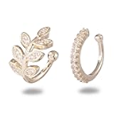 2 PCS Ear Cuffs 14k Gold Plated Cubic Zirconia CZ Non Piecing Ear Small Hoop Huggies Clip on Cuff Wrap Earrings Fake Helix Cartilage Earrings for Women Hypoallergenic