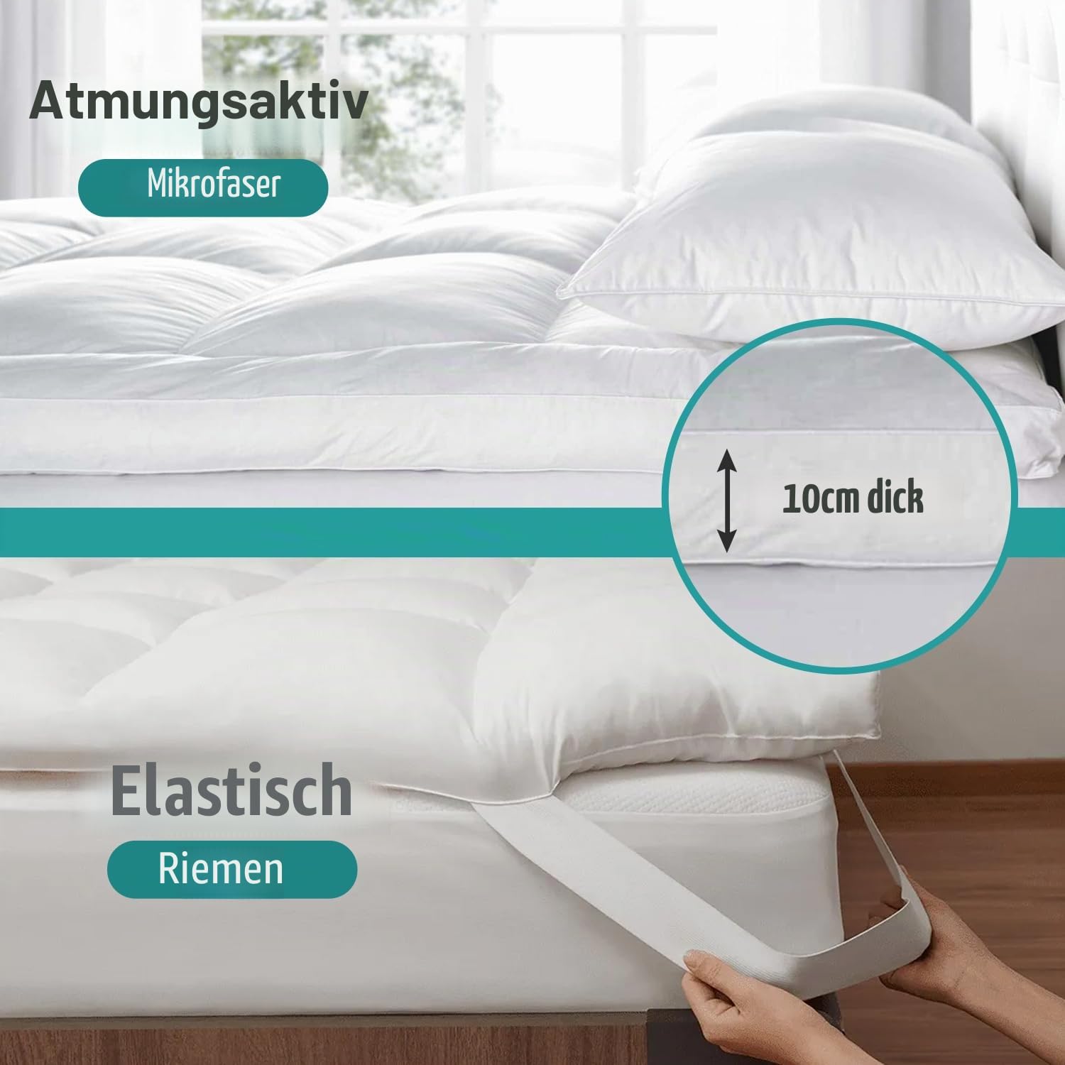 MistyMorning Matratzenauflage für Super-Kingsize-Betten, Hotelqualität, luxuriös, ultraweiche, hypoallergene, schwere Mikrofaser, elastische Bänder, Anti-Milbenschutz (Super-Kingsize-Bett (180 x 200 +