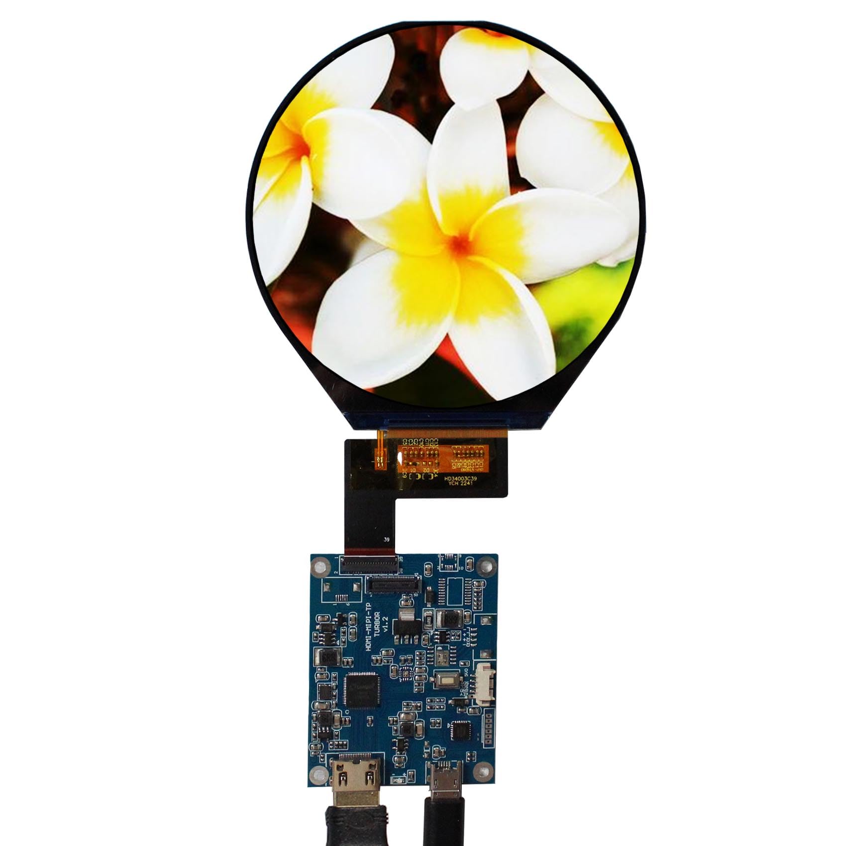 FanyiTek 3.4 inch 800x800 IPS MIPI 330nit Round LCD Screen and 39 pins Controller Board,Micro USB Power Port