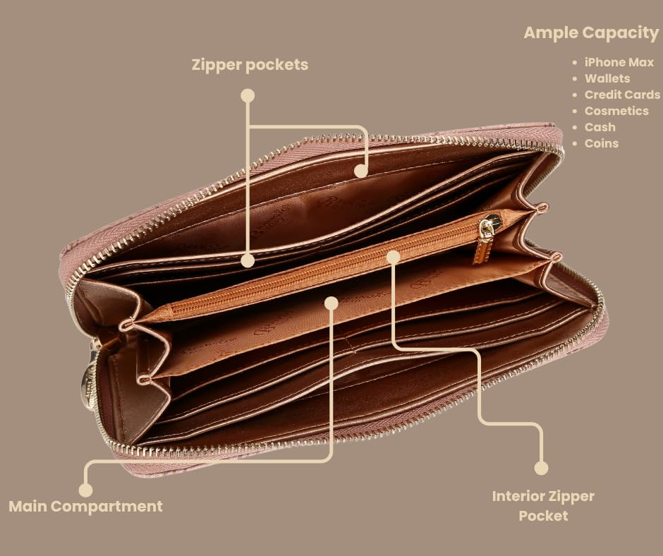 Italy Wallet – Vegan Leather Zip-Around Clutch with Heart & “B” Embossing (Red) | U.S.A. Company Ships from L.A.3