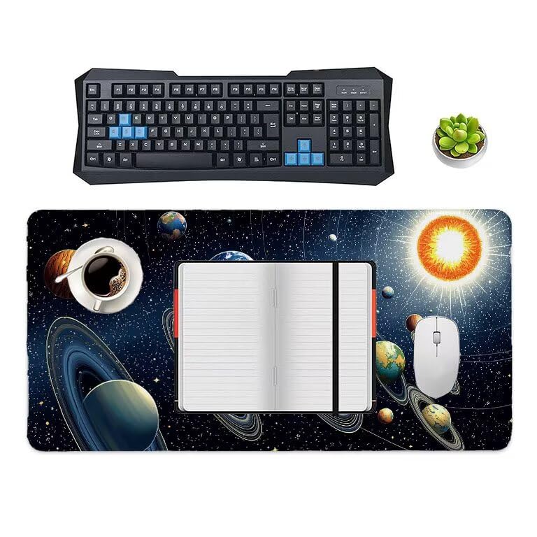 Tappetino Mouse Gaming XXL 1600 x 800 mm Tappetino Antiscivolo Sottomano Da Scrivania Per Mouse e Tastiera, Con Base In Gomma Antiscivolo, Lavabile, Mouse Pad Cosmo pianeta, Regalo per Uomo L-987