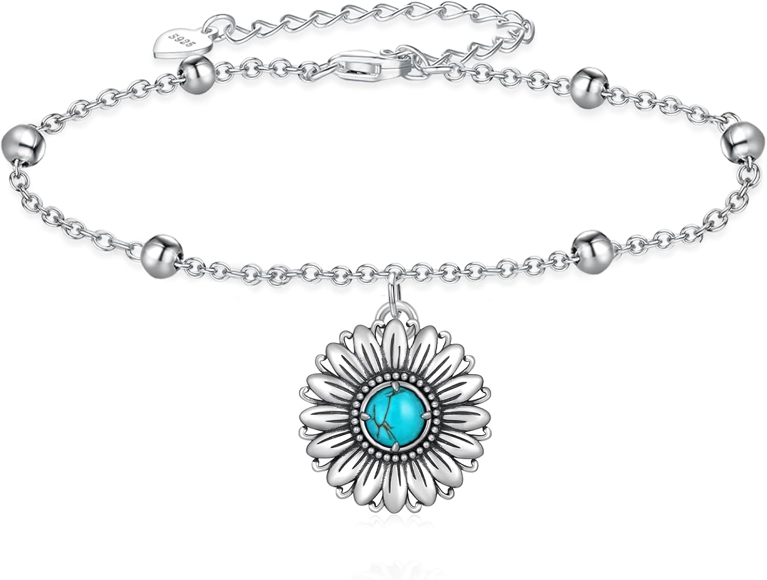 Genuine Turquoise Bracelets for Women 925 Sterling Silver Sunflower Turquoise Bracelets Vintage Nature Western Jewelry for Women