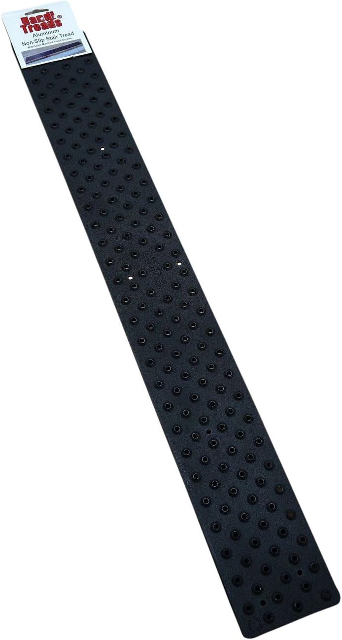HandiTreads Non Slip Aluminum Stair Tread, Powder Coated Black, 3.75" x 30" with Color Matching Wood Screws, Each