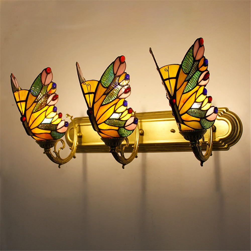 HYJAUSXB Butterfly Wall Lamp - Contemporary European Style Lighting for Living Room, Restaurant, Bedroom, Study, Villa, Cafe, Bar, Aisle Color Glass Design