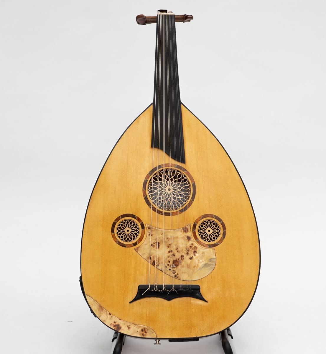 Oud acoustique de concert Oud électrique semi-creux avec égaliseur et étui souple Noyer et Burl