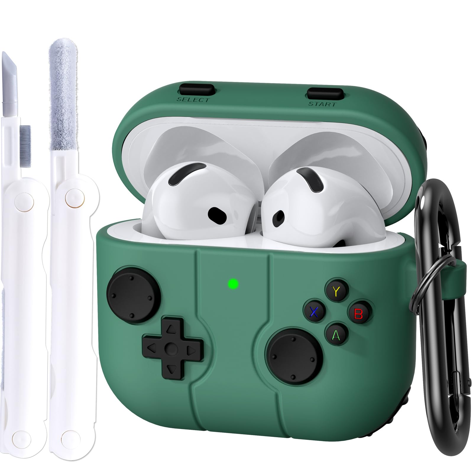 KOREDA Game Case for AirPods 4th Generation Case Cover, Cute Funny Cartoon Silicone Protective Case with Cleaning Pen and Keychain for Apple Airpods 4 (Green)