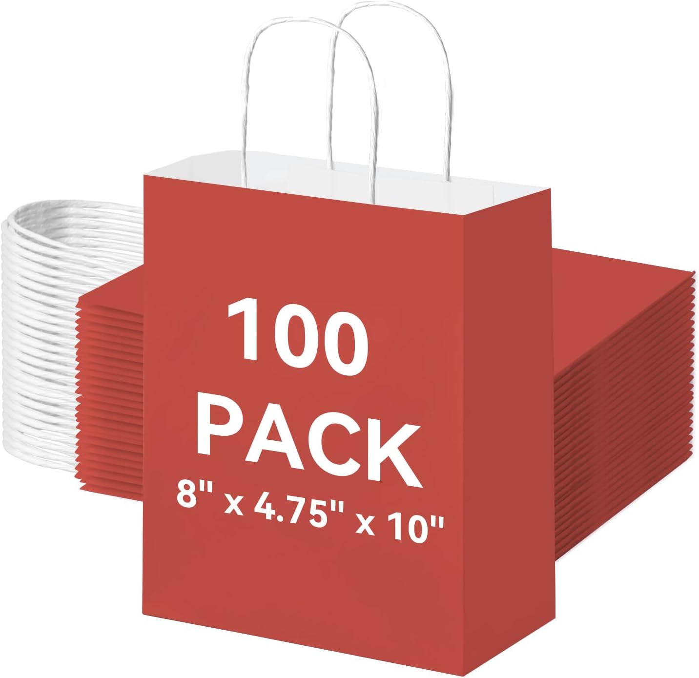 Brothersbox 100Pcs Black Paper Gift Bags Medium Size 8x4.75x10 inch, Kraft Paper Bags with Handles Bulk for Shopping, Craft, Business, Retail, Party Favor, Takeout, Goodie, Grocery