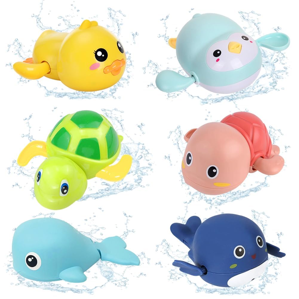 Duck Bath Toys, 6PCS Animal Wind up Toys Paddling Pool Toy for Kids Bathroom Float Toy Penguin BathtubToy Turtle Floating Swimming WaterToys Floating Pool BathtubToys for Birthday, Carnival, Cosplay