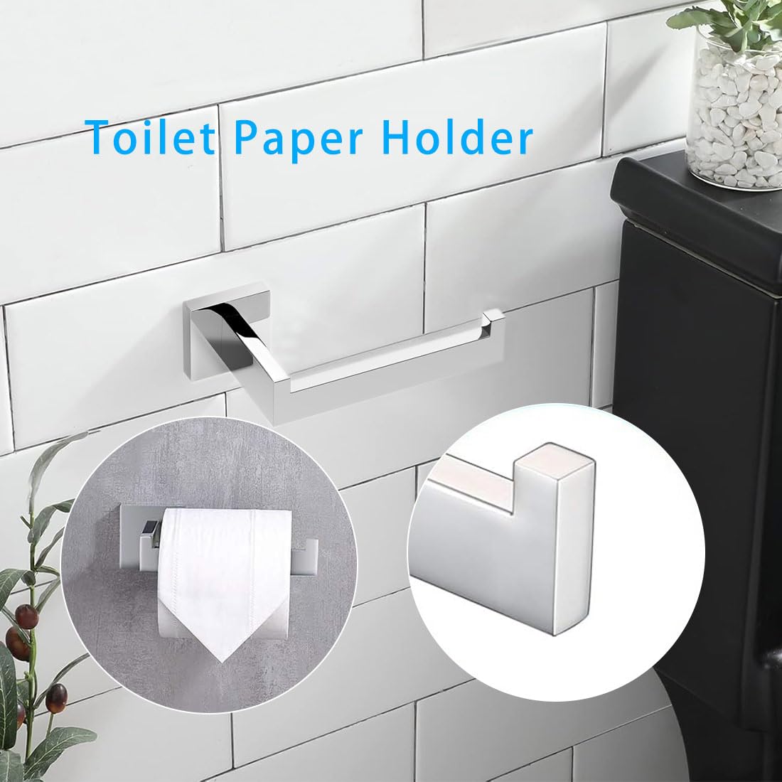 4 Stücke Badezimmer Zubehör Set Quadratisch Wandmontage Handtuchhalter Toilettenpapierhalter Handtuchhaken Edelstahl Badezimmer Hardware Set Poliertes Chrom