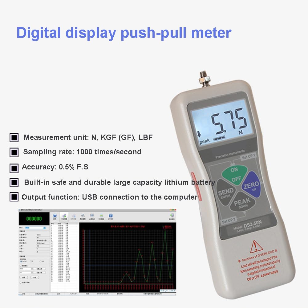 Dynamomètre, DS2-500N haute précision affichage LCD numérique jauge de Force de poussée compteur de Tension/jauge de Force testeur de Force de traction 500N(500 gf)(DS2-500N)