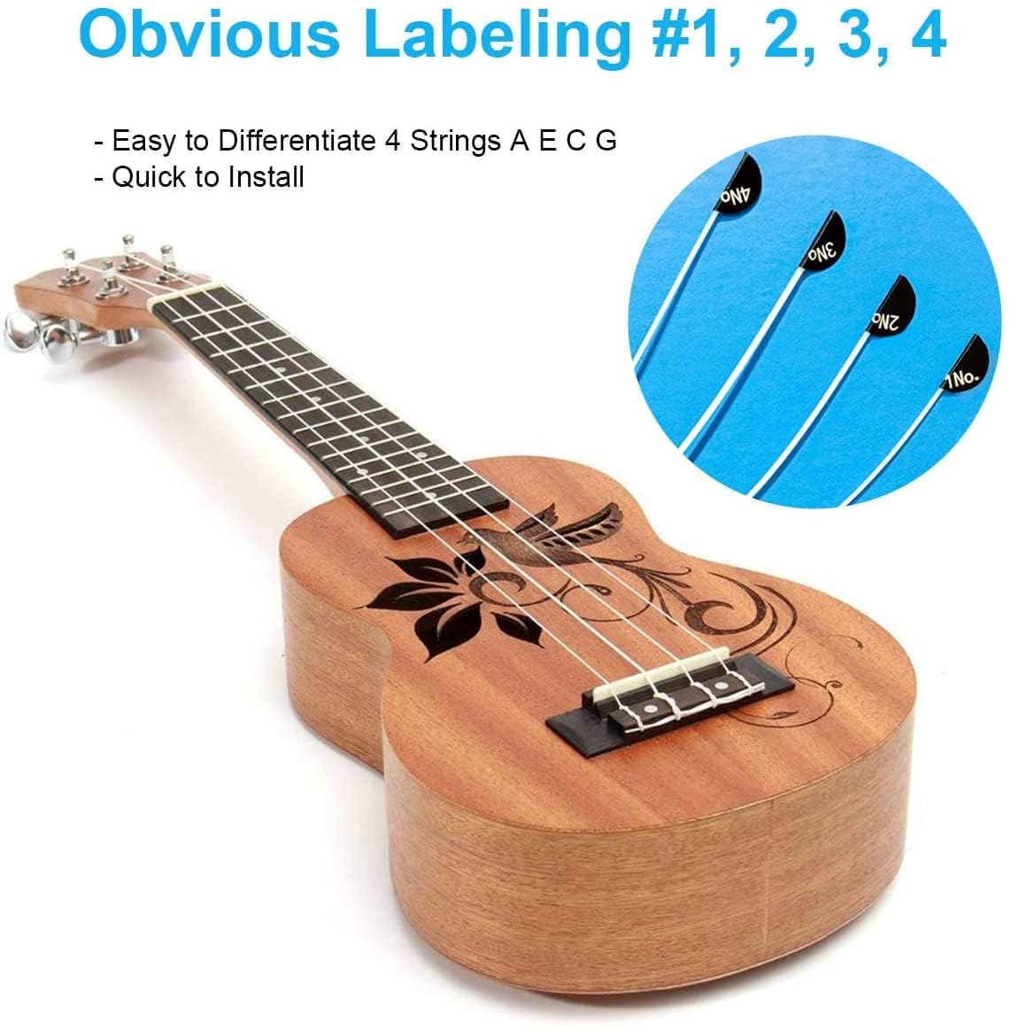 Flare Nylon Ukulele String Replacement Strings for 21" 23" 26" Ukulele Saprano Concert Tenor 1-A,2-E,3-C,4-G - Image 2 thumbnail
