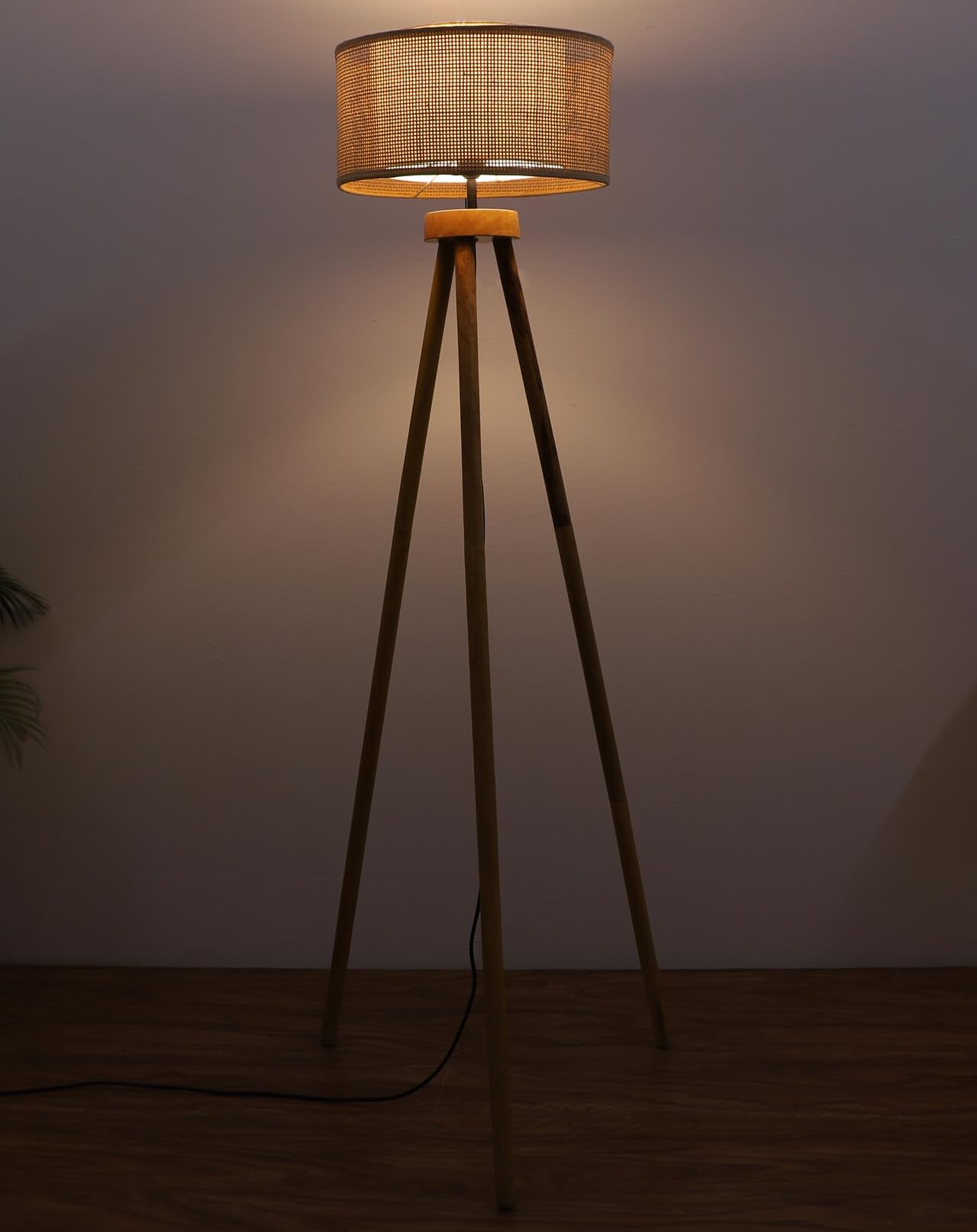 AKWAY Bamboo Floor Lamp | Rattan Standing Lamp | Cane Tall Lamp for Living Room (Bulb not Included) (Shade - 14" x 8" H) - Pixie 3