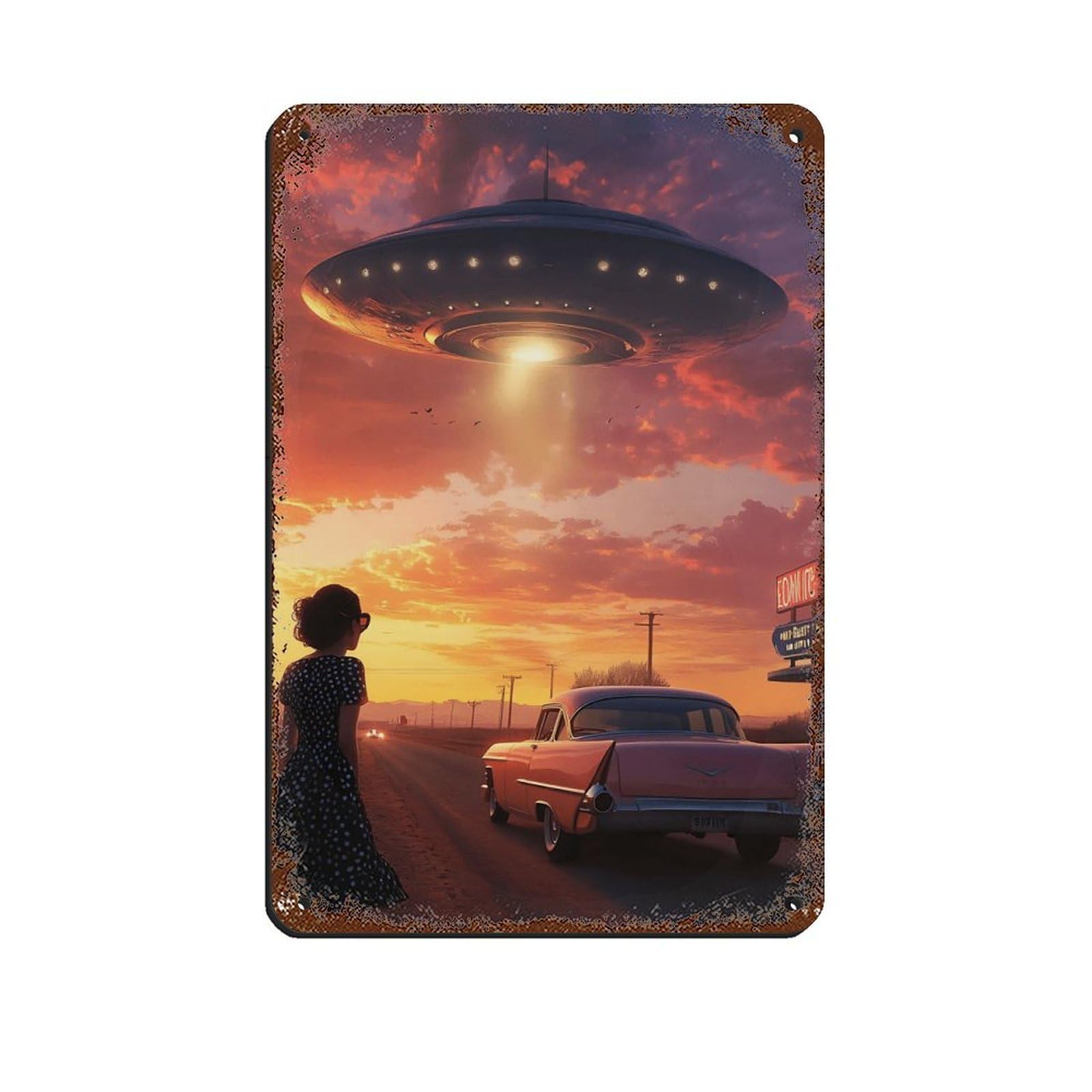Retro UFO Spaceship, Retro Futuristic Retro Poster Metal Tin Sign Chic Art Retro Iron Painting Bar People Cave Cafe Family Garage Poster Wall Decoration 8x12inch(20x30cm)
