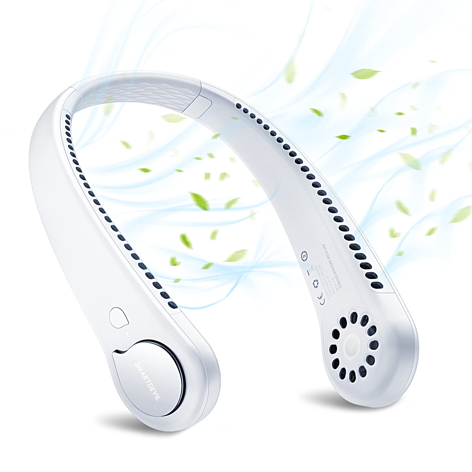 SmartDevil Personal Neck Fan, Hands Free Bladeless Cooling Fan, 1800 mAh Rechargeable Leafless Adjustment Portable USB Mini Fan for Outdoor, Traveling, Home, Office, 3 Speeds 48 Air Outlet