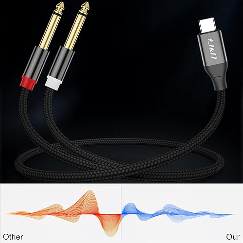 Miniatura 7 de J&D Cable USB C a doble divisor estéreo de 0.250in 14 pulgadas, USB tipo C a doble cable de audio TS de 14 pulgadas para teléfono inteligente,