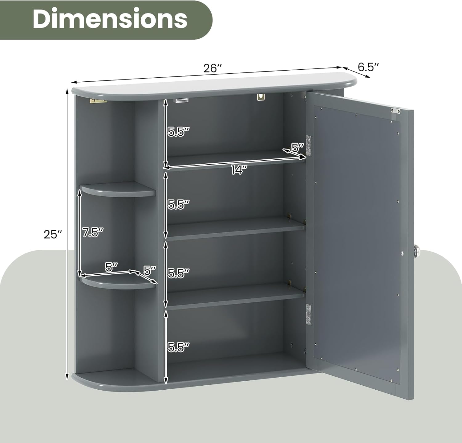 Giantex Bathroom Mirror Cabinet, Wall Mounted Medicine Cabinet with Mirrored Door & 4 Interior Shelves, 6 Open Shelves, Mounting Hardware, Space-Saving Storage Cabinet