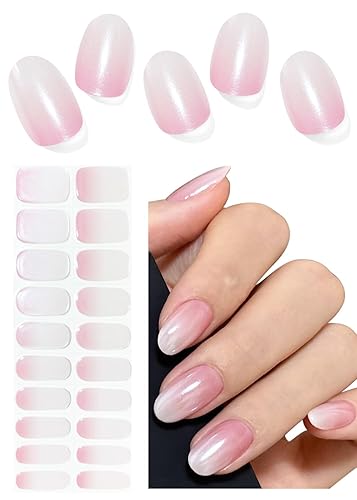 Semi Cured Gel Nail Strips, Glazed Pink Gradient 20pcs Adhesive