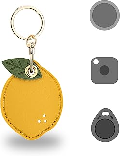 Cute Airtag Keychain Holder, Leather Keychain Case Fit for Apple AirTag, Key Fob, Tile Sticker (2020), Tile Mate, Anti-Scratch Protective AirTag Case with Key Ring for Wallet, Bag (Lemon)