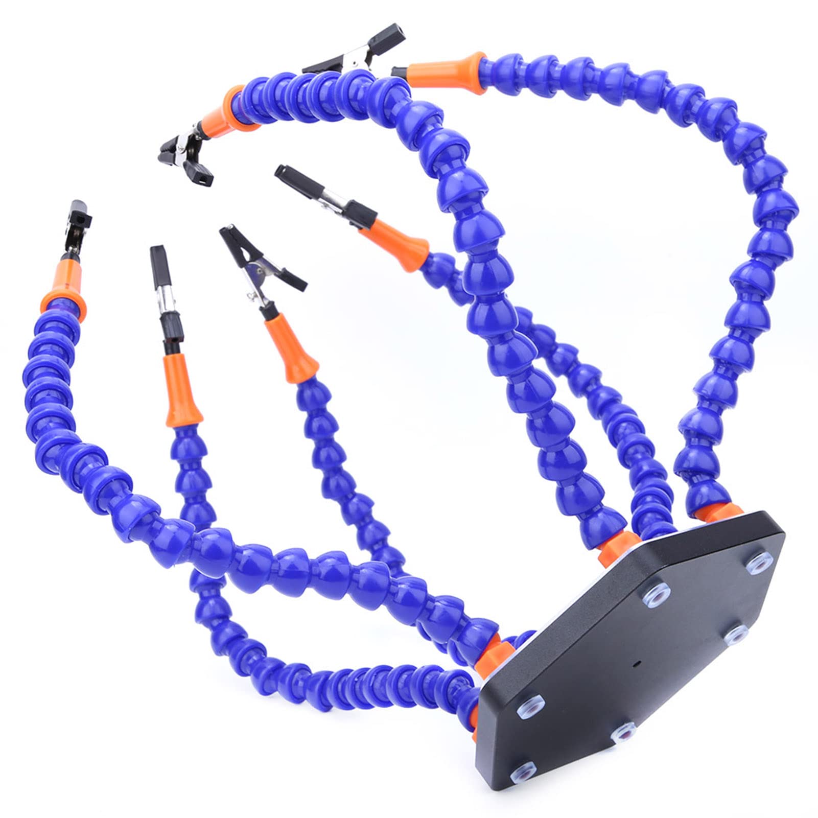 6 - Supporto per PCB a forma di mano con bracci flessibili e morsetti a coccodrillo isolati, base in lega di alluminio per riparazioni elettroniche, saldatura hobbistica e lavori