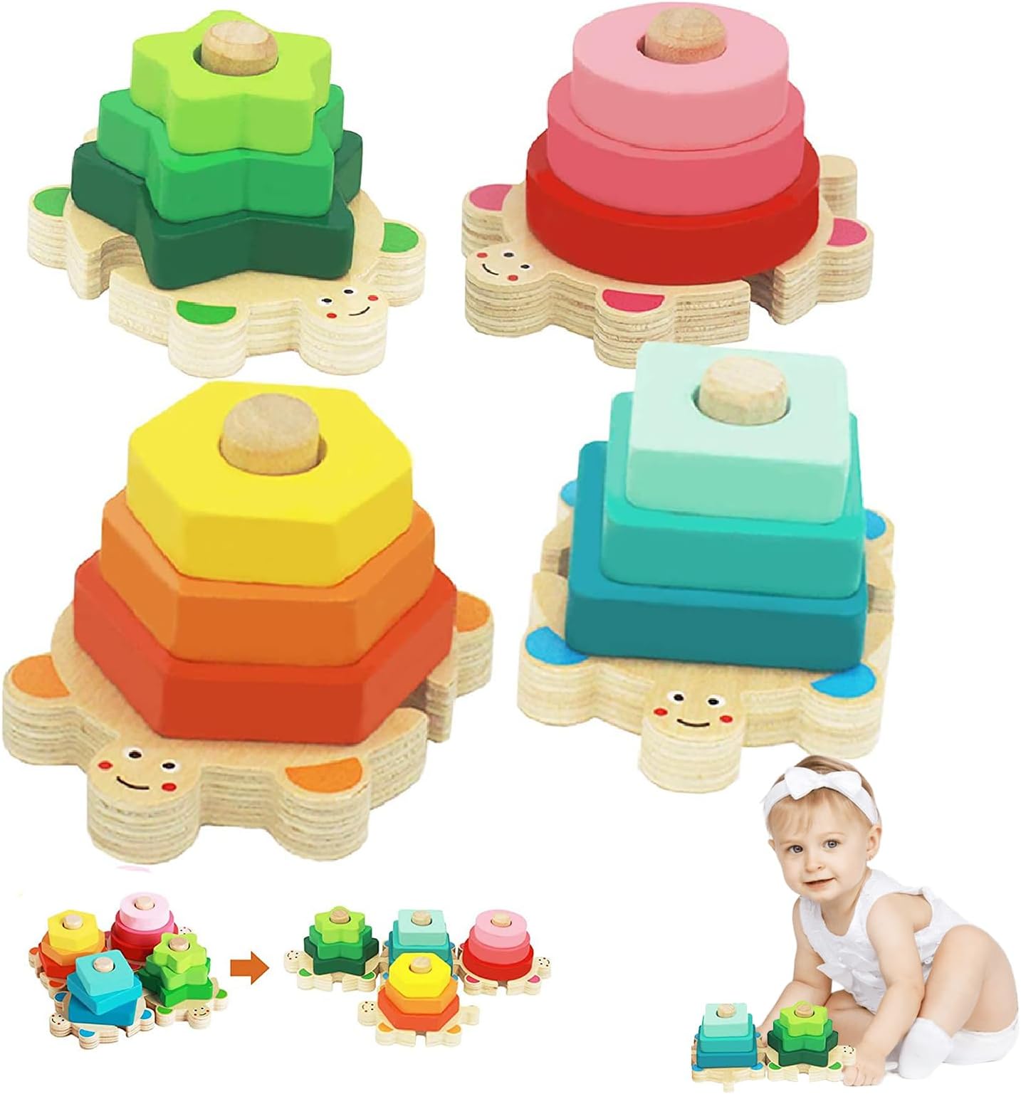 Montessori Toys 1 Year Old, Wooden Puzzles for Baby, Sorting Stacking Blocks Learning Toys 2 Year Old, Preschool Educational Toys Gift for 12 18 Months Toddler Boys Girls