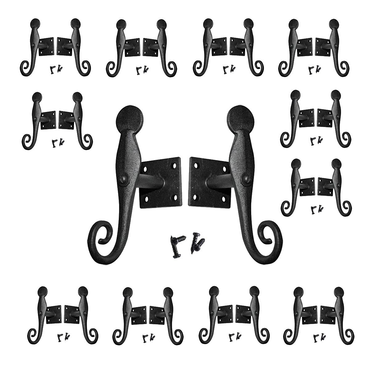 Renovators Supply Manufacturing Shutter Dogs 5.5 In. Black Rat Tail Shaped Wrought Iron Shutter Dogs With Mounting Hardware Pack Of 12