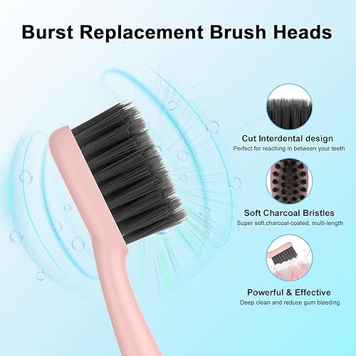 Miniatura 5 de Cabezales de repuesto para cepillo de dientes eléctrico Burst para adultos con tapas de cubierta antipolvo, cerdas de carbón suave para limpieza