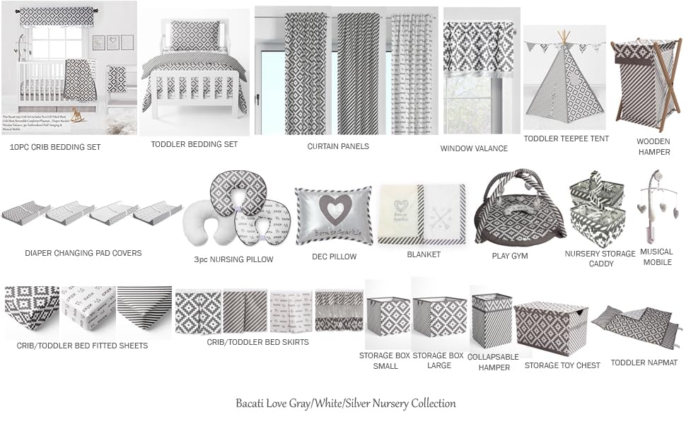 Vista 8 de Bacati - Paquete de 2 sábanas bajeras de algodón 100% algodón suave transpirable percal de Love Diamonds Aztec Neutral (gris)