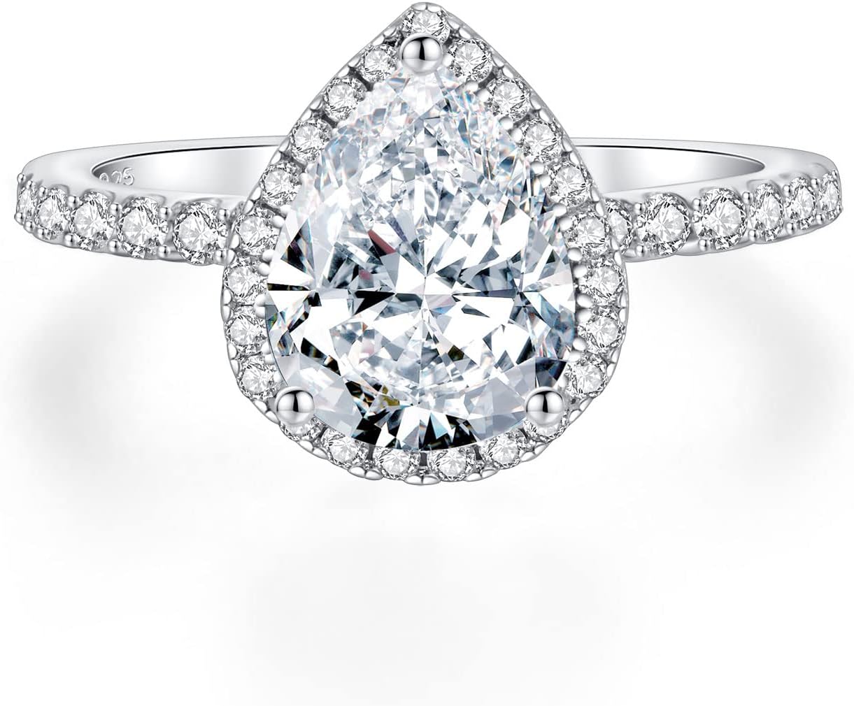 Oivley2CT Pear Shaped Engagement Rings for Women Sterling Silver Rings with 18K White Gold Plated Cubic Zirconia Wedding Rings for Women Promise Rings for Her