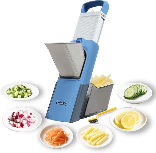 Cortador de mandolina seguro mejorado para cocina, picador de alimentos vegetales ajustable, cortador de papas fritas, extraíble, con cesta de