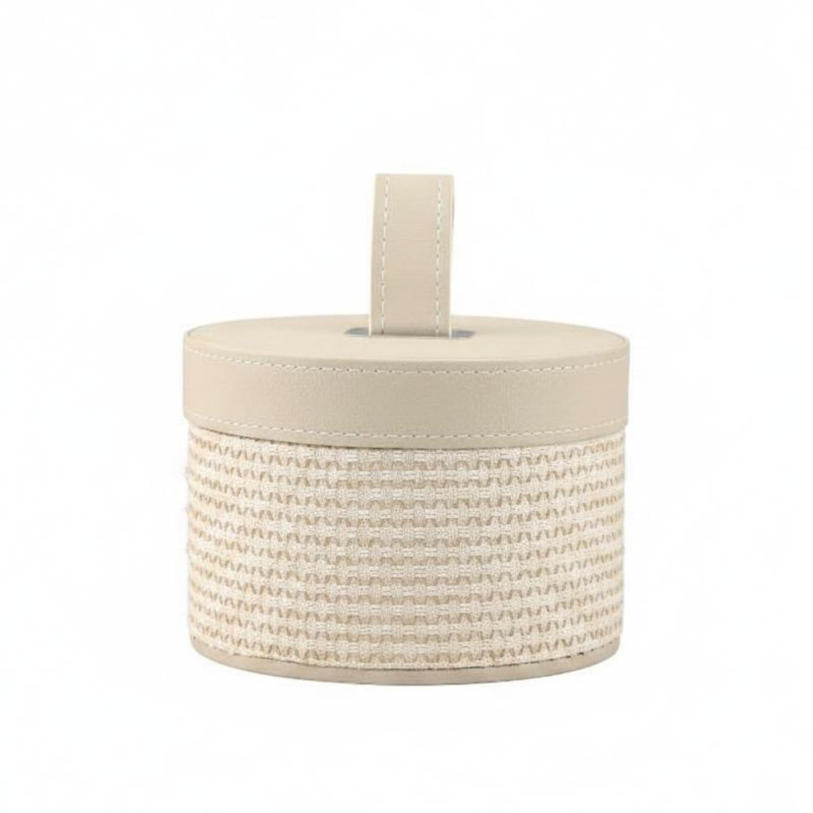 Portagioielli Rotondo Contemporaneo Organizer Gioielli Scatola Conservazione Contenitore con Coperchio in Legno Pelle Tessuto Manico Comodo Protegge, Piccolo