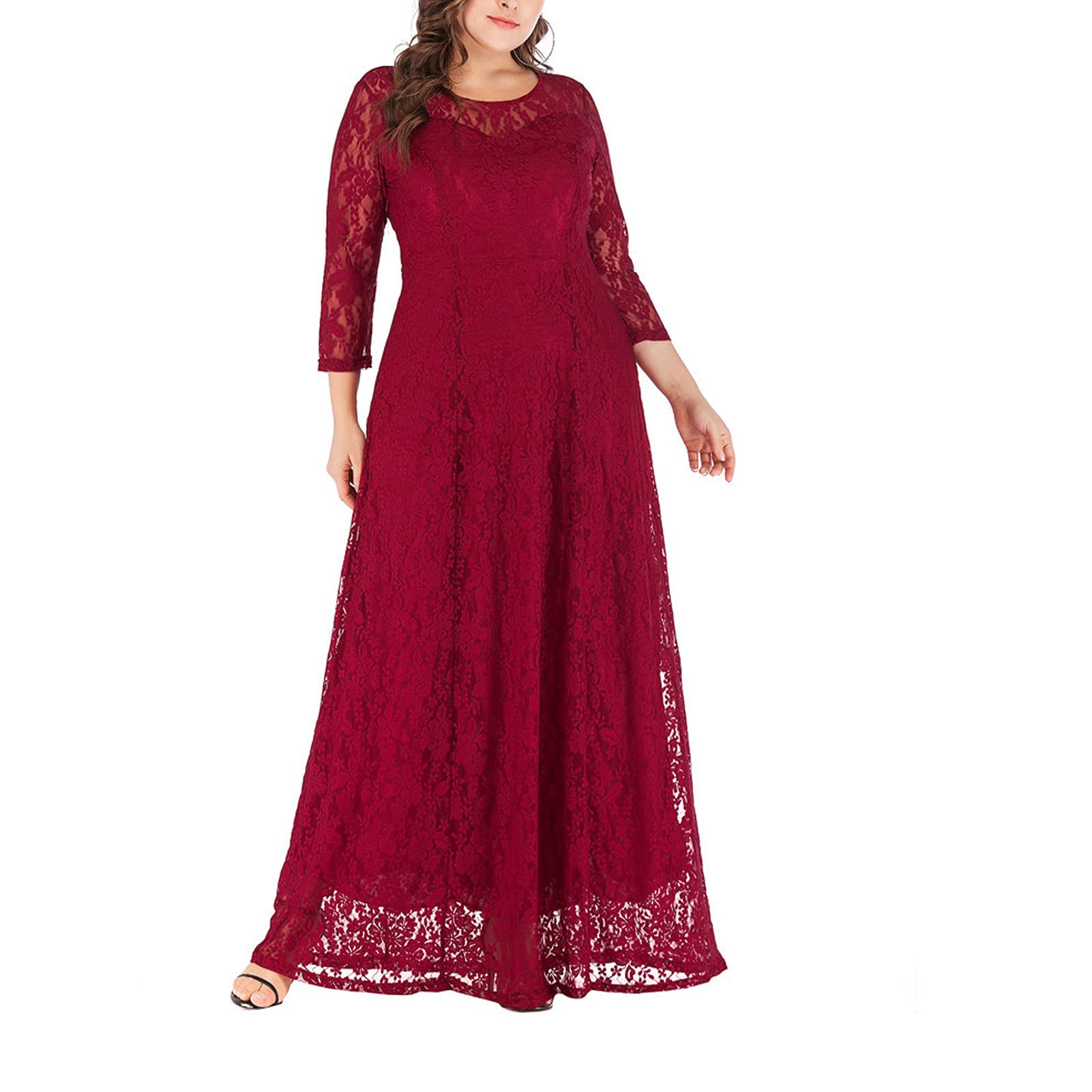 Donne Plus Size Girocollo Chiffon Pizzo Maxi Abiti Da Donna Estate Manica Lunga Backless Sexy Wrap Abito Lungo Beach Party Dress