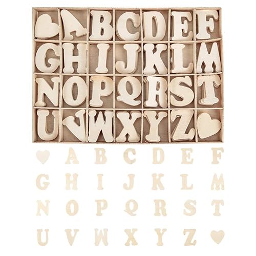 PandaHall 112pcs 1.5 Inch Wooden Letters A~Z Heart Set- Small