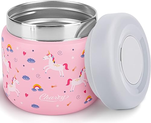 Miniatura 1 de Charcy Tarro de comida aislado de acero inoxidable para niños, termo de sopa de boca ancha a prueba de fugas, juego de recipientes para 8 horas