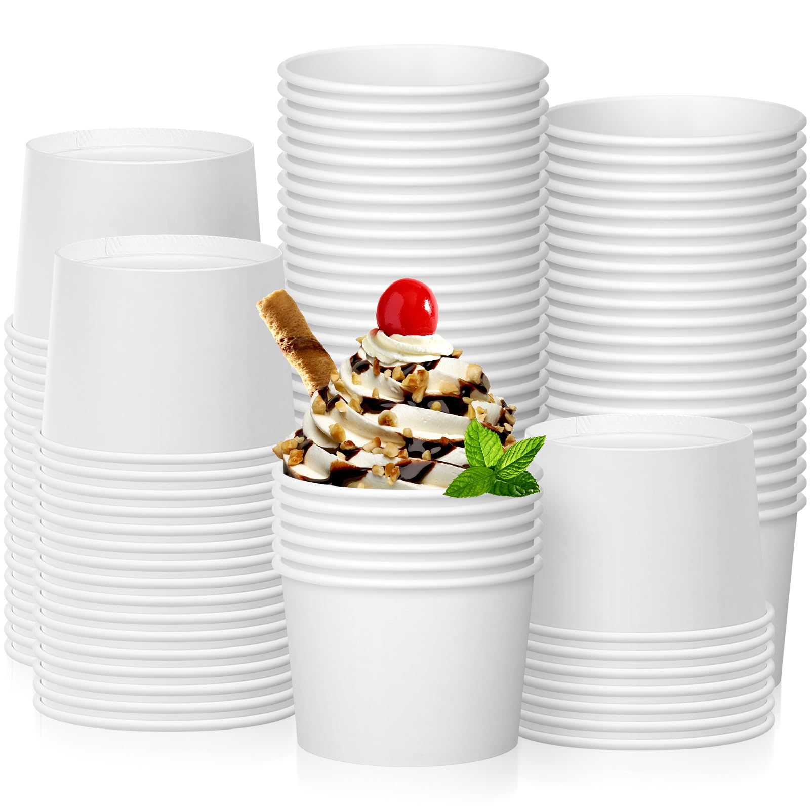 Gobelets jetables en papier blanc 237 ml Nuenen pour fête et glace | Lot de 100