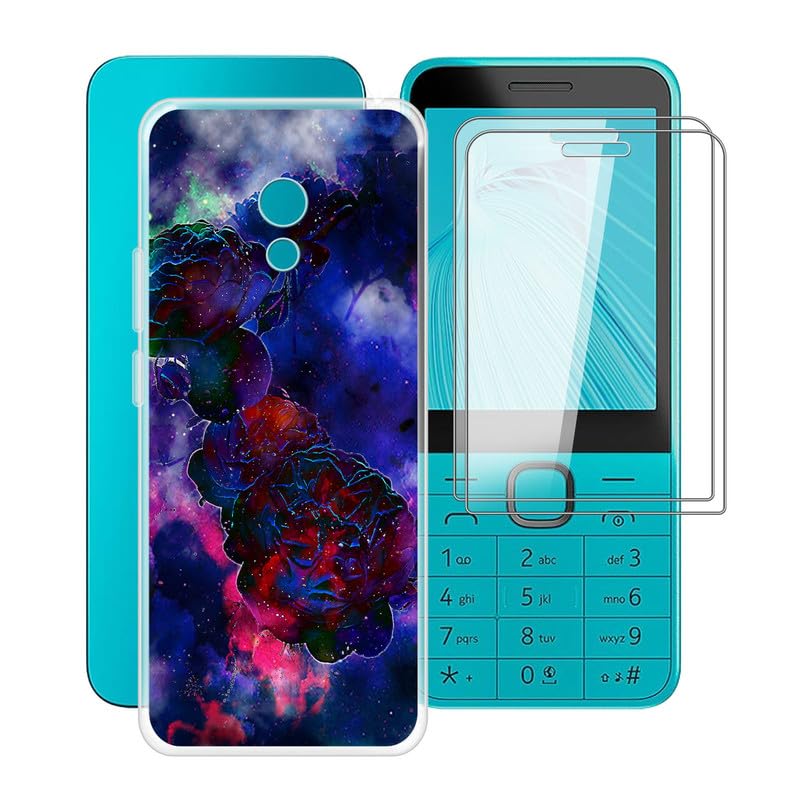 Phone Case for Nokia 235 4G 2024 (2.8") with 2 X Tempered Glass Film, Clear [Anti-Scratch X Shockproof] Soft TPU Bumper Protective Cover for Nokia 235 4G 2024 - Mist Rose