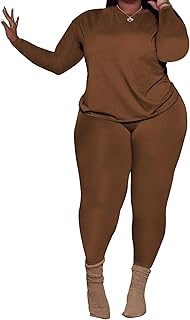 Women's Plus Size 2 Piece Outfits Tracksuits Long Sleeve Top Pants Sets ...