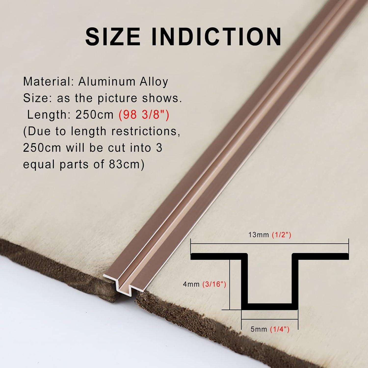 Doorway Uneven Floor Transition Strip, Wood to Tile,Wood to Laminate U Shape Floor Transition Strips Jointing Strips for Gap Covering,Aluminum Alloy Door Threshold,Gap Connection ( Color : Rose Gold )