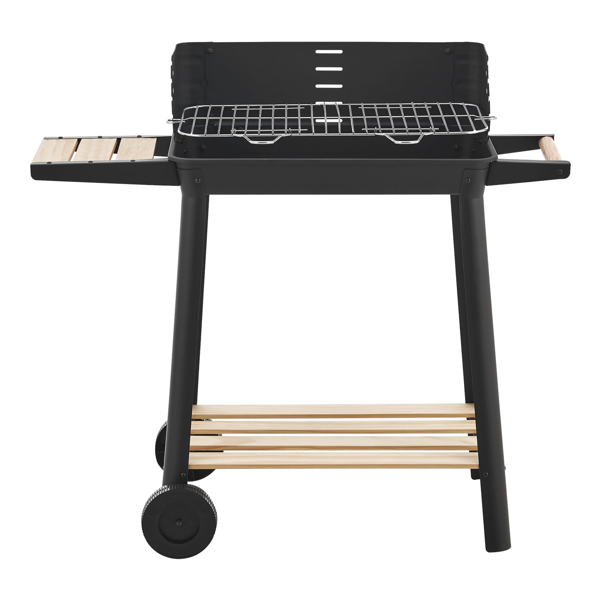 casa.pro Grill na kółkach Ari, grill na węgiel drzewny, ruszt do grillowania z emaliowanej stali nierdzewnej, grill ogrodowy, 2 koła, ochrona przed wiatrem, z regulacją wysokości rusztu 78 x 86 x 30