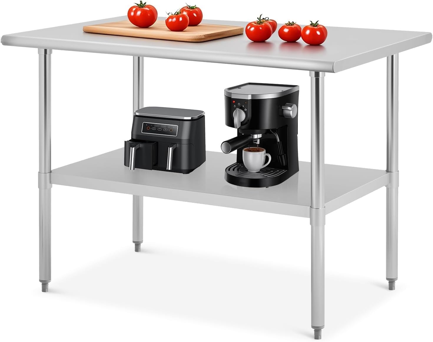 Stainless Steel Prep Table 2-Tier Prep Table Heavy-Duty Metal Kitchen Island,Heavy-Duty Build for Restaurants,Hotels,Workshops,Kitchens and Garages,30" D x 48" W