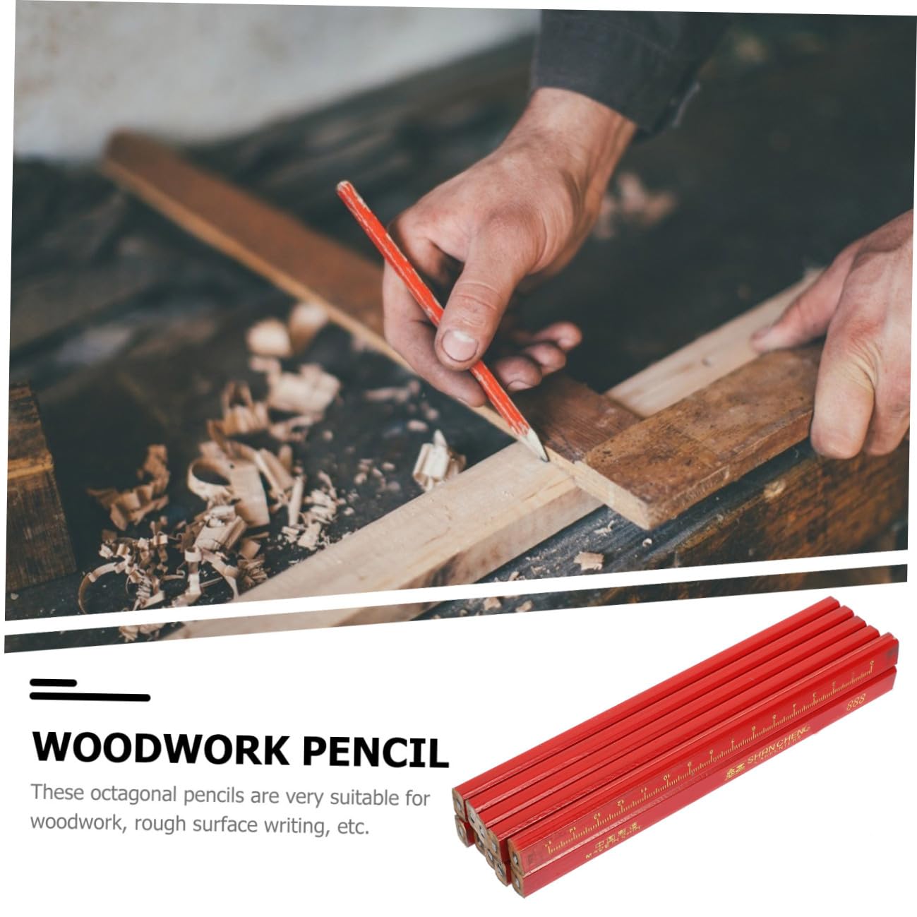 Housoutil Crayon de Charpentier Octogonal 72 Pièces en Bois Rouge | Surfaces Dures et Irrégulières, Mine Non Circulaire Résistante, Prise en Main Confortable