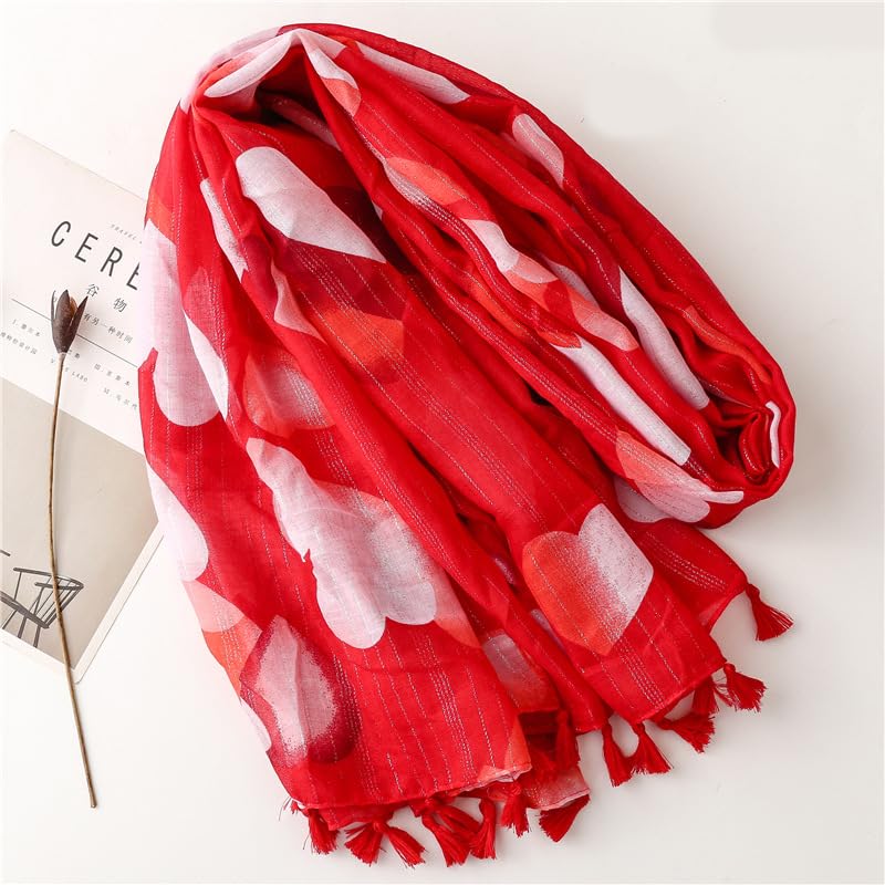 Red Heart Scarf Shawls and Wraps with Tassels for Women Fashion Scarves for Spring Summer Fall Winter4