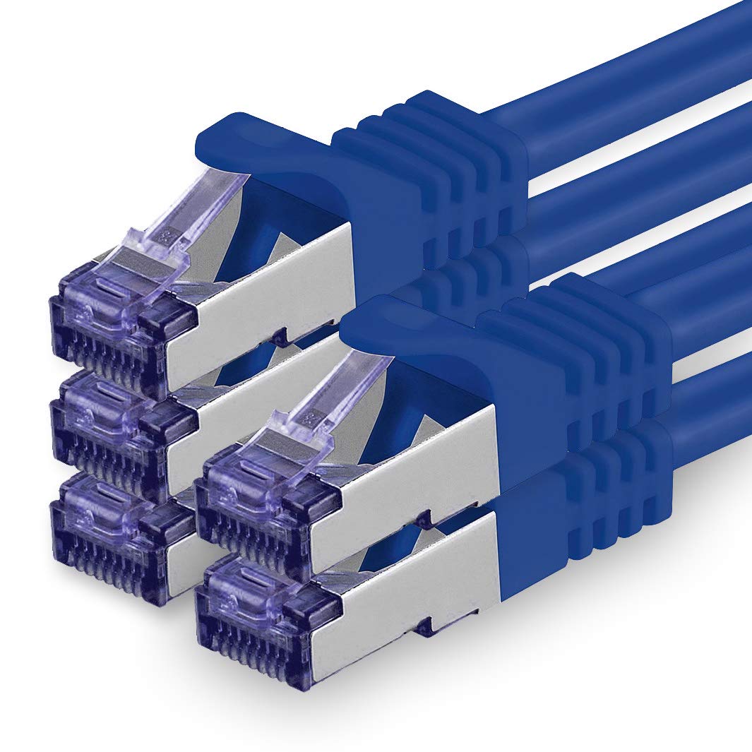 1aTTack.de Cat.7 Netzwerkkabel 1,5m - Blau - 5 Stück - Cat7 Patchkabel (SFTP/PIMF/LSZH) Rohkabel 10 Gb/s mit Rj 45 Stecker Cat.6a - 5 x 1,5 Meter Blau