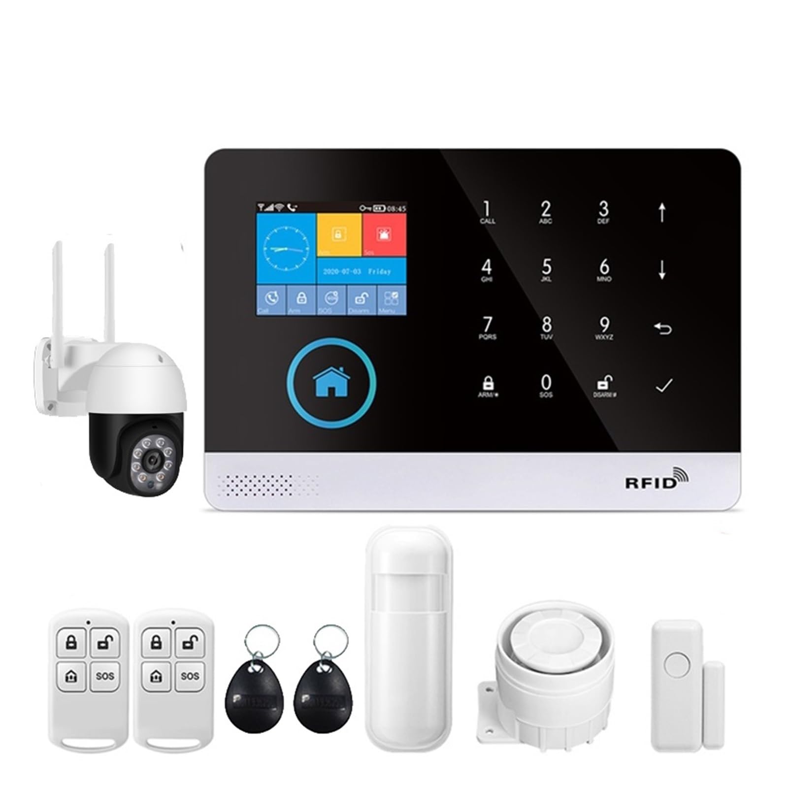 Kit de Alarma, Inteligente de monitoreo de Alarma Leben for hogar, gsm, de Alarma de Seguridad con Sensor de Movimiento y aplicación Inteligente Tuya(Set 5)