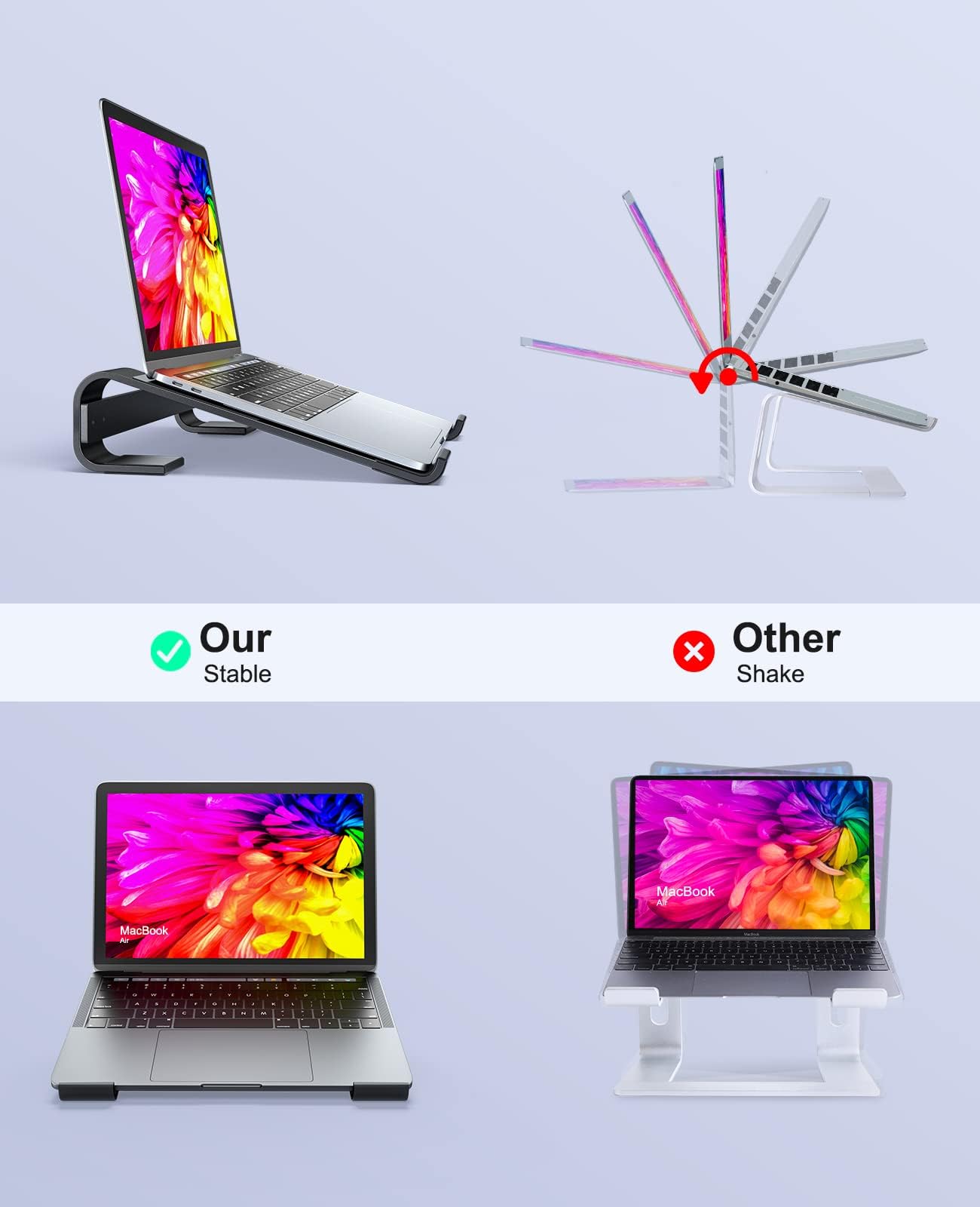 Laptop Stand for Desk, MacBook Stand SOQOOL Sturdy Laptop Riser, Ventilated Ergonomic Aluminum Laptop Holder Compatible with 12 13 15.6 17 Inch MacBook Pro Air/HP/Dell, Work Cooling Computer Stand — Amazon image 3