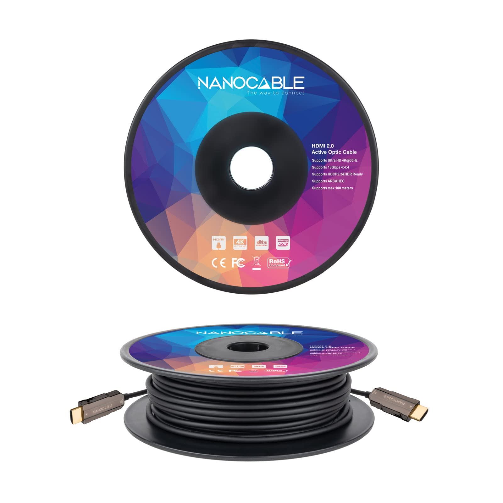 Nanocable 10.15.2099 - CABLE HDMI V2.0 AOC 4K@60HZ 18Gbps NEGRO, 100m