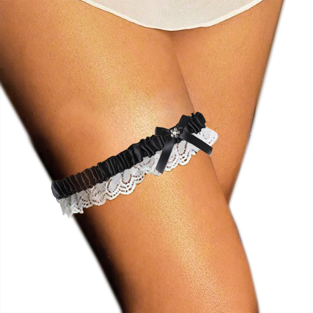 EVAZENBride Wedding Garter White Lace Floral Garters Bowknot Stretch Leg Garter Set Bridal Accessories for Women