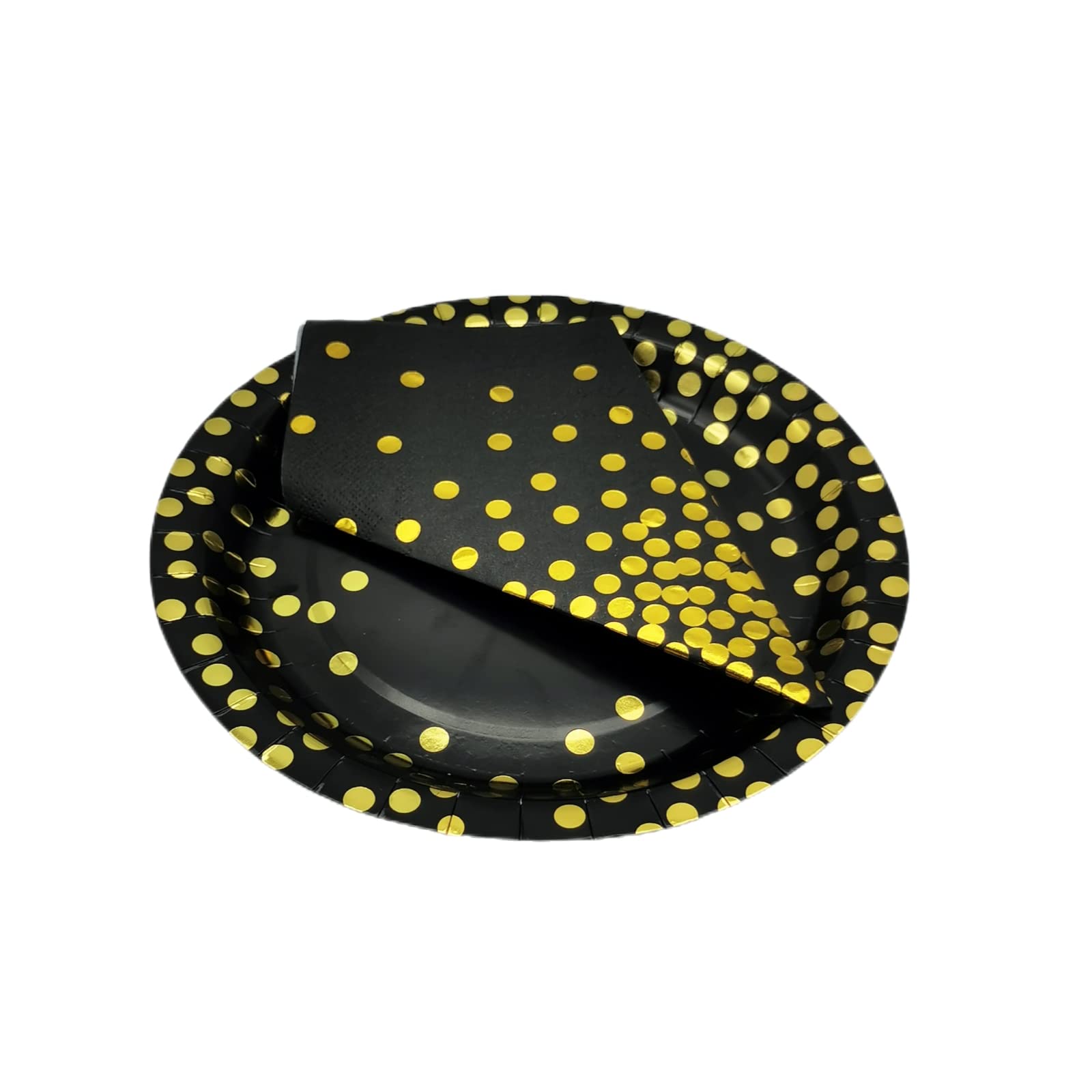 CEILIWEN 50PCS Black and Gold Polka Dot Party Napkins, 33x33CM Cocktail and Dinner Serviettes, Black&Gold-50PCS, 33X33CM/13*13INCH - Image 3